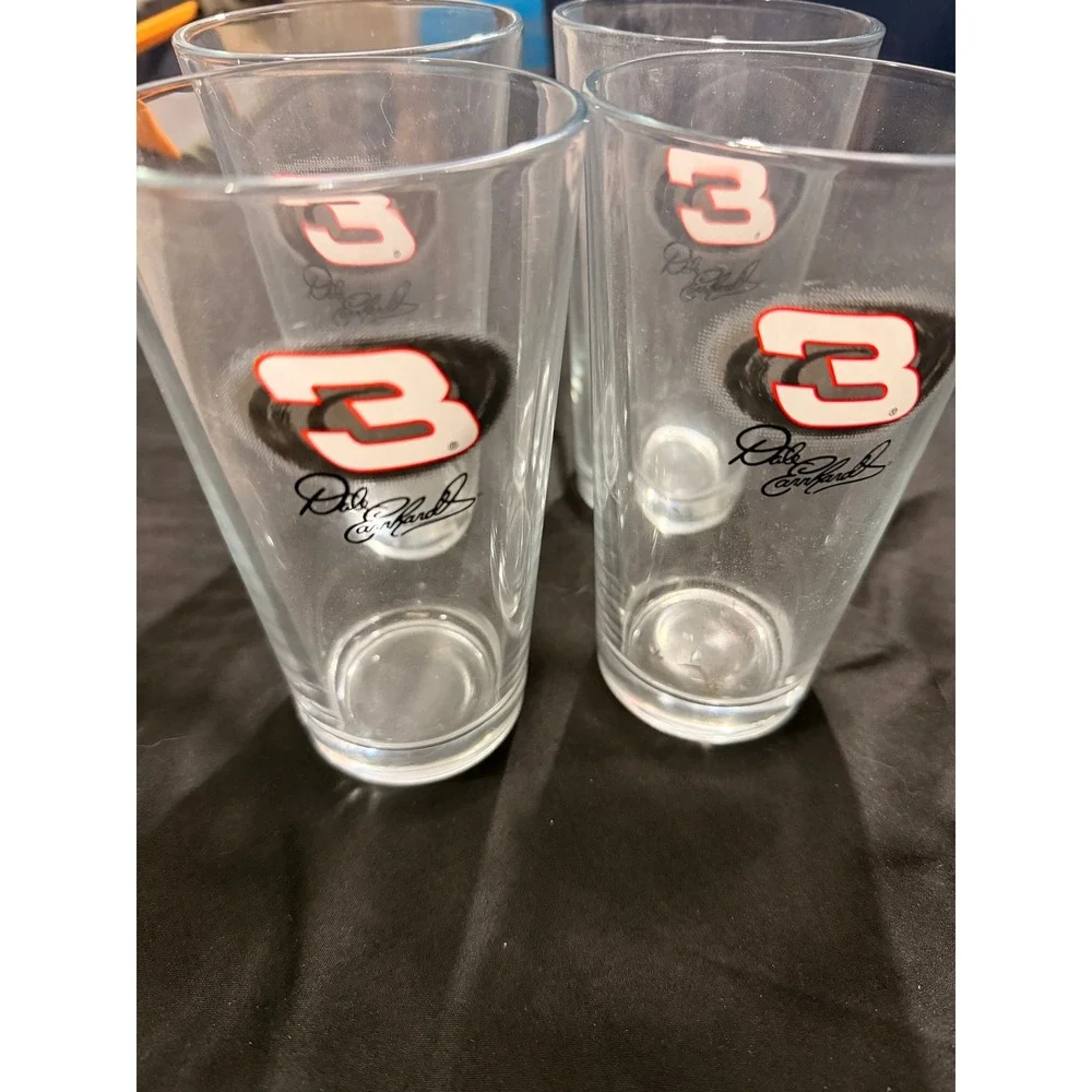 Dale Earnhardt Sr 3 Signature Pint Glasses Set of 4 NASCAR Racing Barware Clear